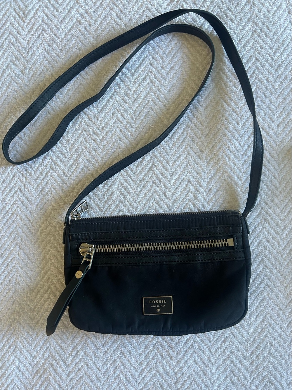 Fossil Black Crossbody with Silver Zipper Detail